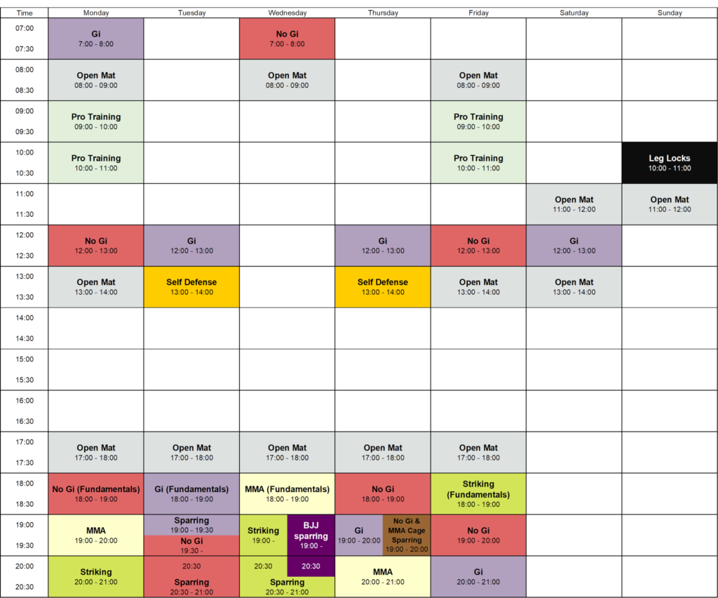 Timetable - Immortal Martial Arts